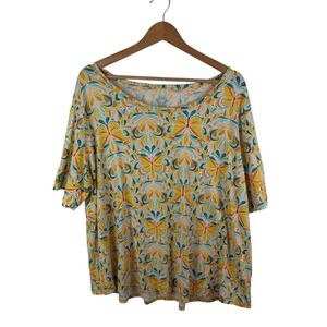 Cato Butterfly Floral Print Top Size 22/24W Multicolor Stretch Lightweight Comfy